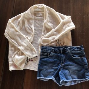 Zara Girls Jean Shorts and knit jacket outfit ✨
